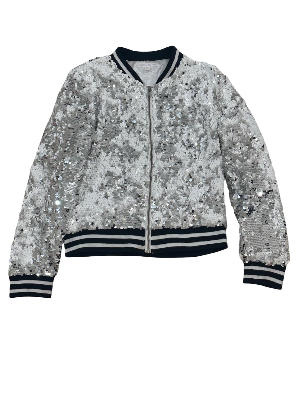 GUC Rockets of Awesome Girls Size 10/12 Sequin Bomber Jacket - Silver
